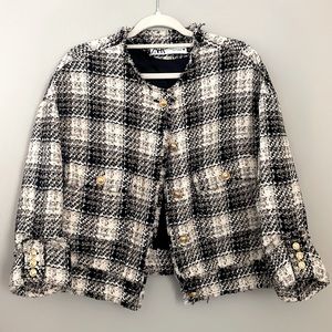 Tweed quarter-sleeve relaxed fit jacket